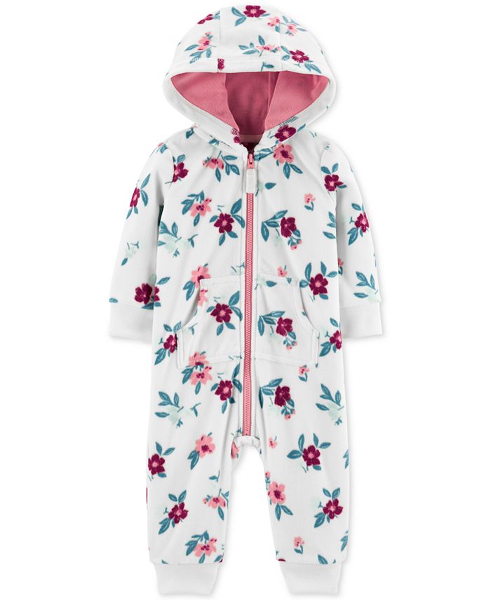 Carter's Girls' Jumpsuits Print Floral Fleece Hooded Playsuit White Size 24 Months