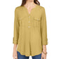 Style & Co Women's Split Neck Roll Tab Sleeve Top Yellow Size Medium