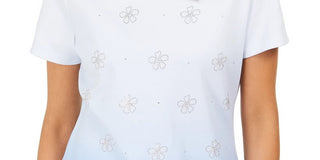 Karen Scott Women's Daisy Shine Scoop Neck Top Blue Size Small