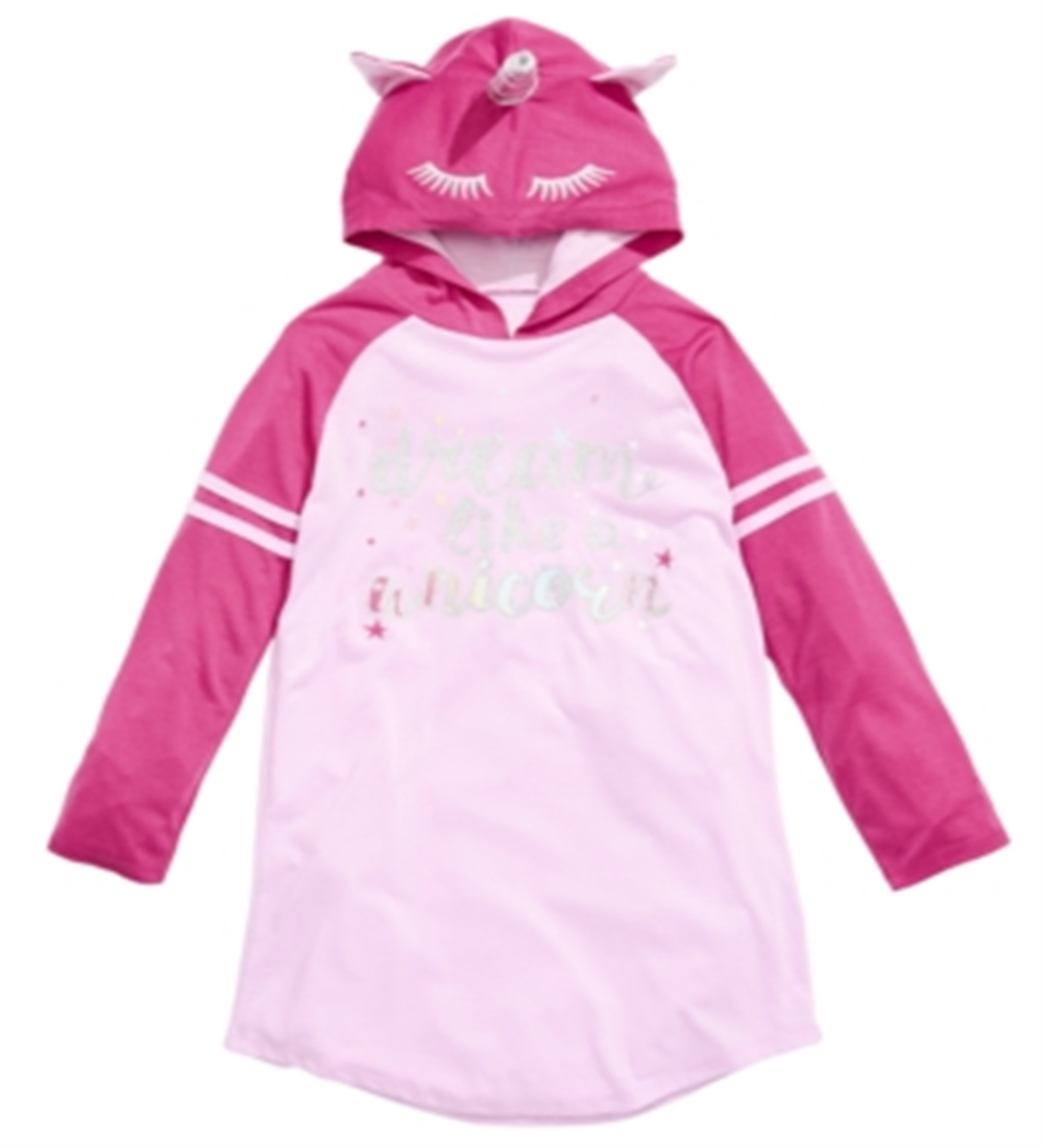 Max & Olivia Little & Big Girl's Hooded Unicorn Nightgown -Purple Size M 7/8