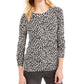 Michael Kors Women's Printed Long Sleeve Jewel Neck Top Black Size Petite X-Small