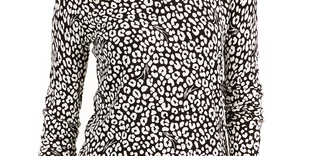 Michael Kors Women's Printed Long Sleeve Jewel Neck Top Black Size Petite X-Small