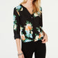 INC International Concepts Women's Cloud Burst Floral Top Black Size X-Small