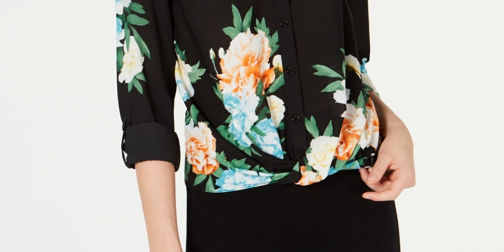 INC International Concepts Women's Cloud Burst Floral Top Black Size X-Small