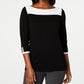 Karen Scott Women's Cotton Button Trim Sweater Black/White Size Petite XL