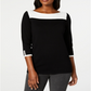 Karen Scott Women's Cotton Button Trim Sweater Black/White Size Petite XL