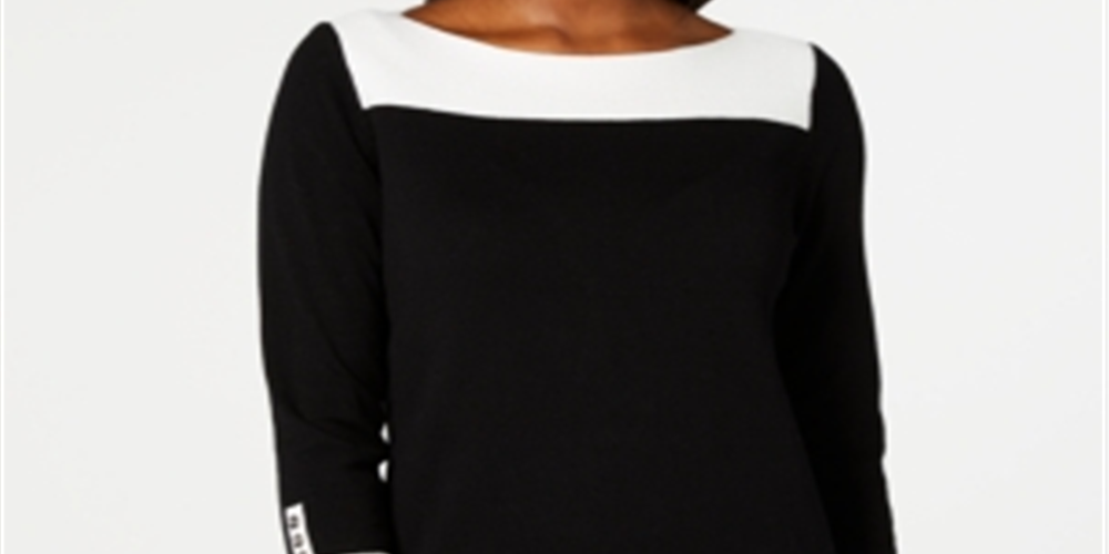 Karen Scott Women's Cotton Button Trim Sweater Black/White Size Petite XL