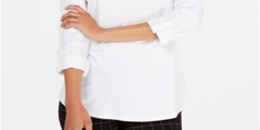 Charter Club Women's Supima Cotton Split Neck Top White Size PSM