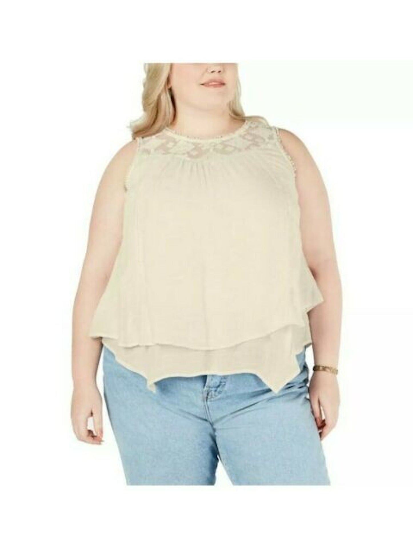 Style & Co Women's Sleeveless Crew Neck Blouse Top Beige Size 0X