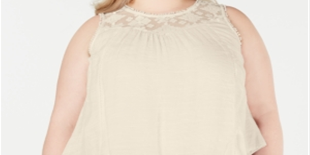 Style & Co Women's Sleeveless Crew Neck Blouse Top Beige Size 0X