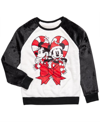 Disney Big Girl's Mickey & Minnie Mouse Candy Cane Sweatshirt Beige Size Medium