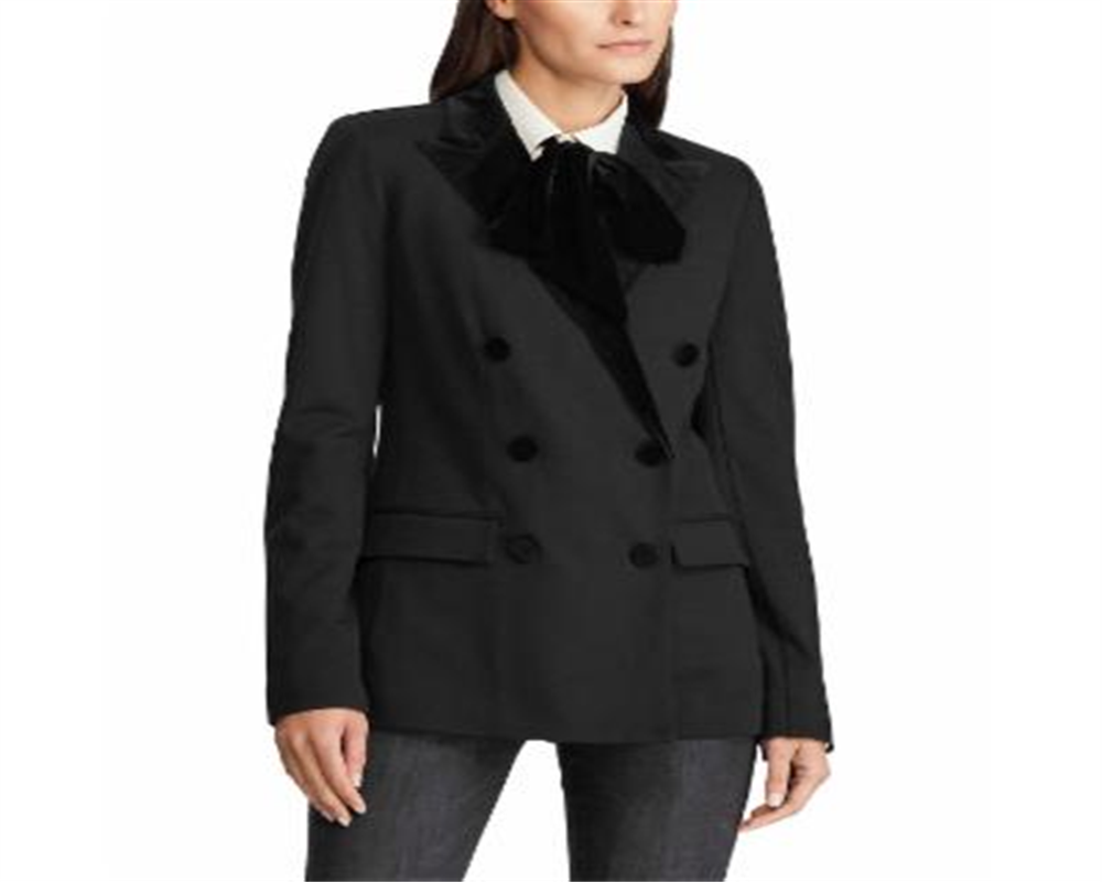 Ralph Lauren Women's Velvet Trim Ponte Blazer Black Size 2 Petite