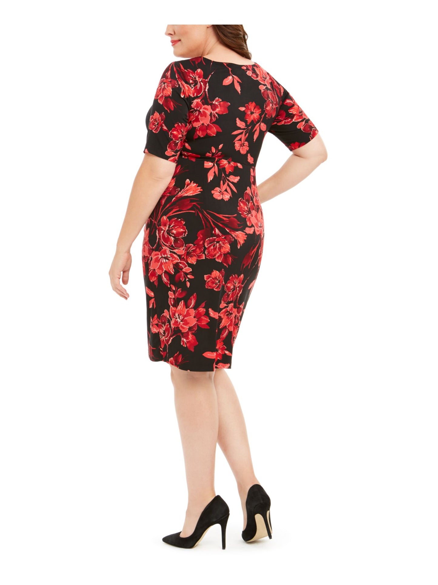 Connected Women's Plus Floral Print Sarong Dress Black-Red Size 14 W