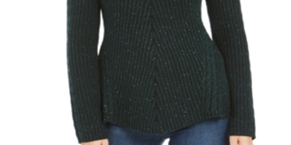 Style & Co Women's Speckle Long Sleeve Jewel Neck T-Shirt Top Green Size Petite Large