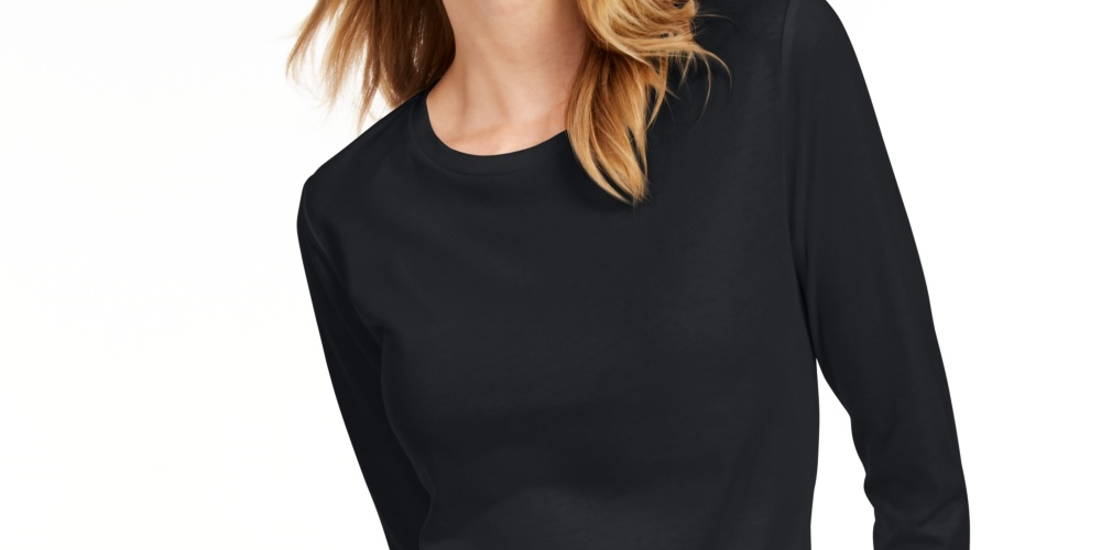 Maison Jules Women's 3/4-Sleeve Solid T-Shirt  Black Size XX Large