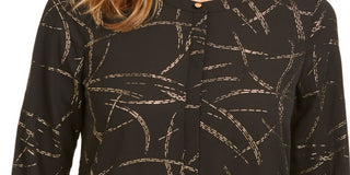 JM Collection Women's Printed 3/4 Sleeve Jewel Neck Evening Top Black - Size Petite S