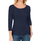Karen Scott Women's Cotton Scoop Neck Top Navy Size Petite S/M