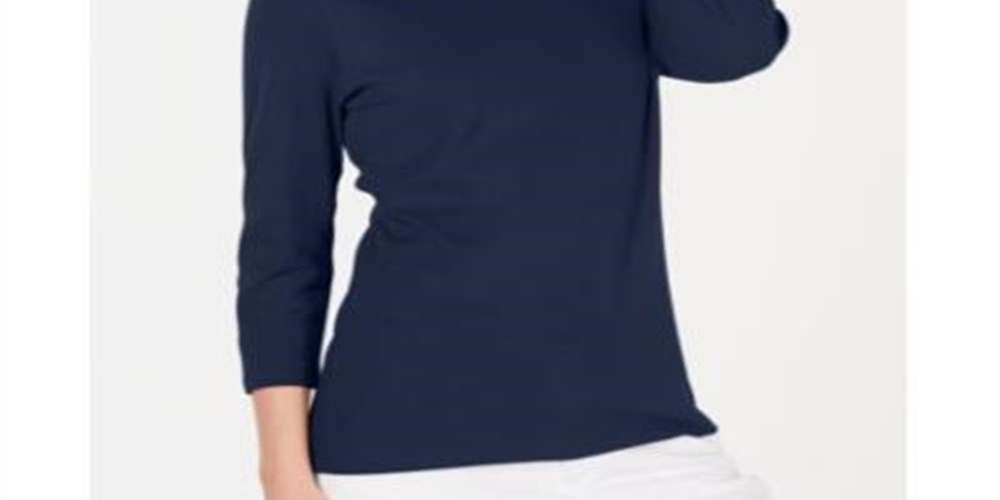 Karen Scott Women's Cotton Scoop Neck Top Navy Size Petite S/M