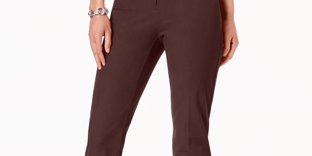 Alfani Women's Petite Hollywood-Waist Skinny Ankle Pants Brown Size 14 P
