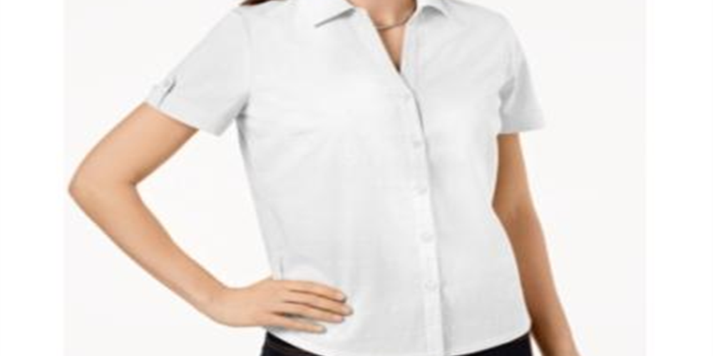 Karen Scott Women's Cotton Eyelet Shirt White Size Petite Large