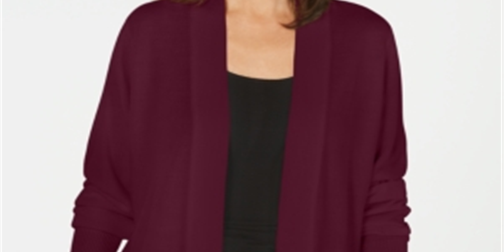 Karen Scott Women's Open Front Cardigan Maroon  Size Petite L