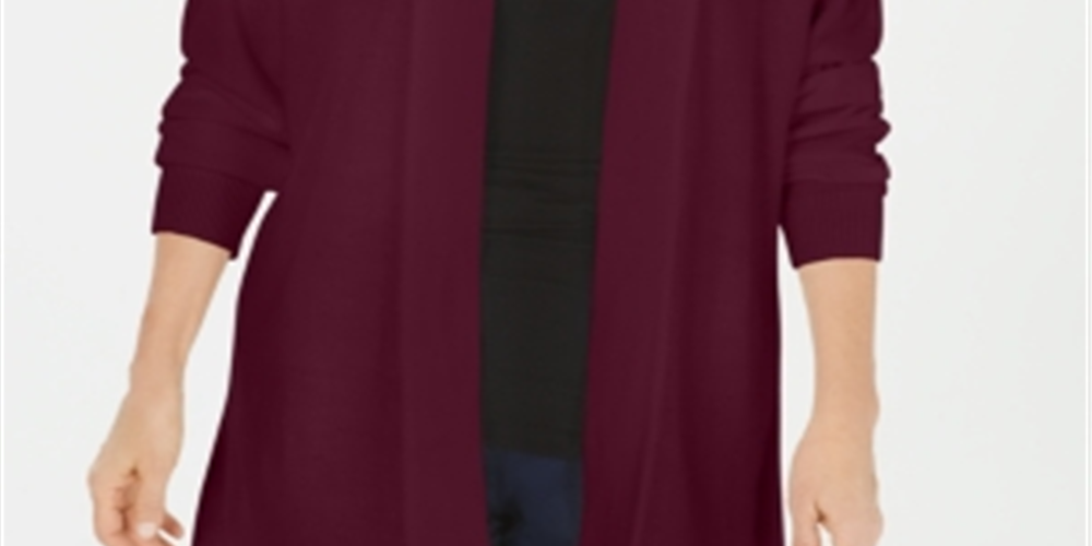 Karen Scott Women's Open Front Cardigan Maroon  Size Petite L