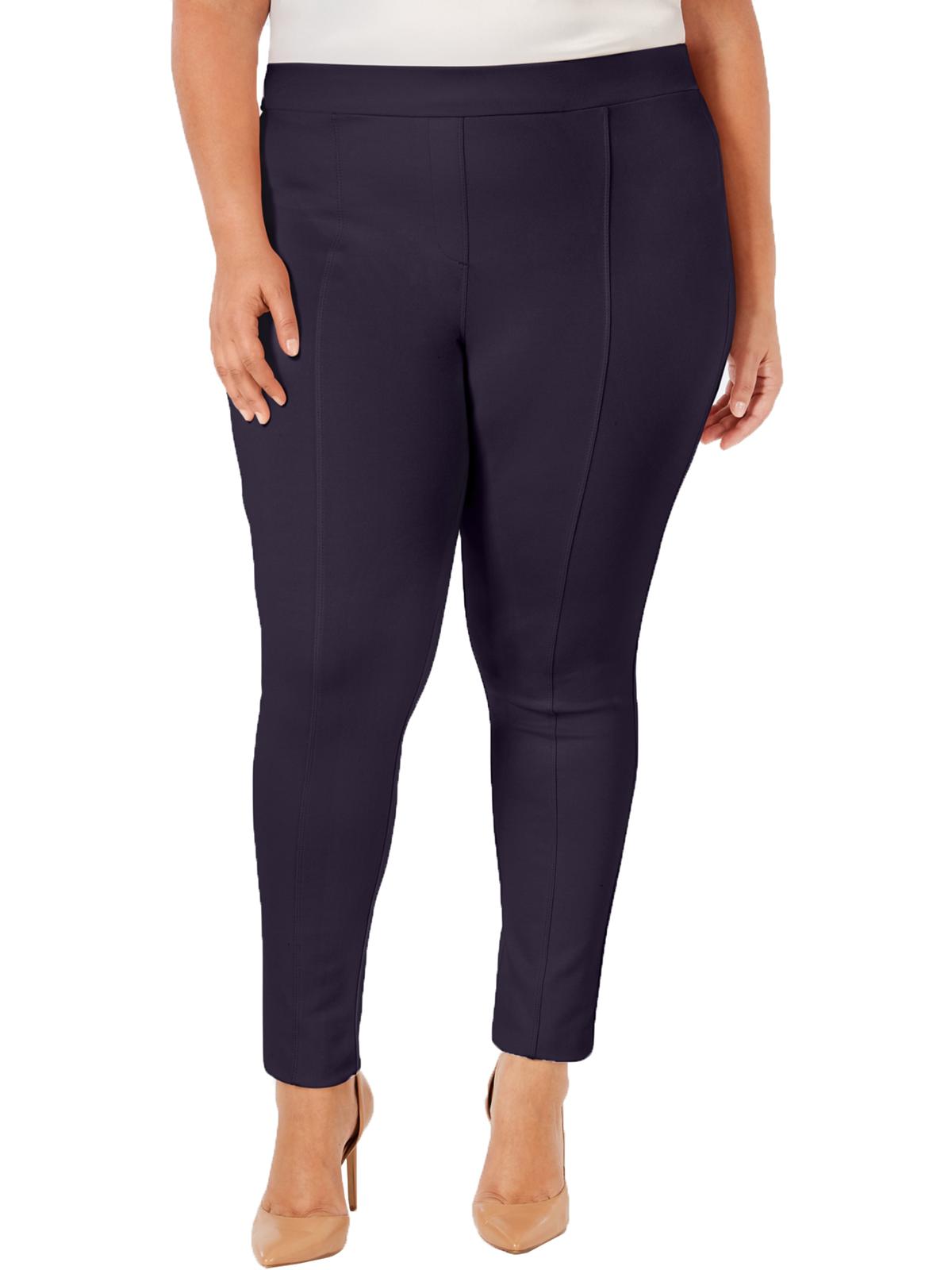 Style & Co Women's Plus Solid Seamfront Pants Navy  Size 14W
