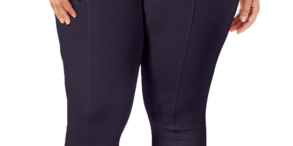 Style & Co Women's Plus Solid Seamfront Pants Navy  Size 14W