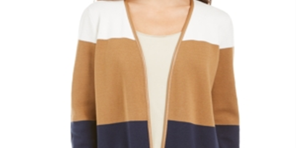 Charter Club Women's Milano Colorblocked Cotton Completer Sweater Brown Combo  Size S