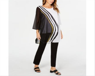 Alfani Women's 3/4 Sleeve Blouse Top Black Size Petite Large