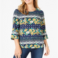 Charter Club Women's 3/4 Sleeve Printed Top Navy Combo Size Petite L