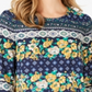 Charter Club Women's 3/4 Sleeve Printed Top Navy Combo Size Petite L