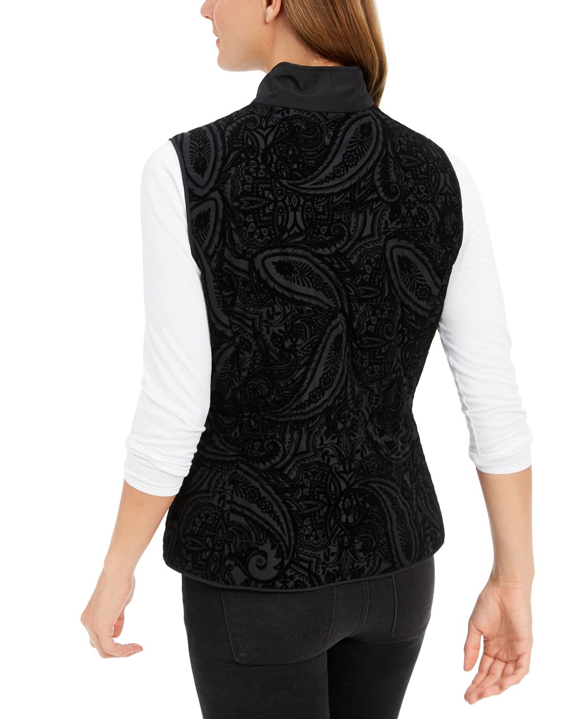 Charter Club Women's Velvet Flocked Puffer Vest Black Size Petite L