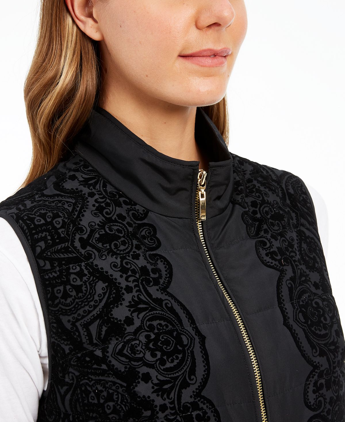 Charter Club Women's Velvet Flocked Puffer Vest Black Size Petite L