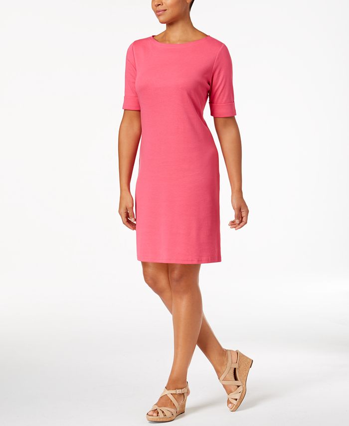 Karen Scott Women's Cotton Elbow Sleeve Dress Pink Size Petite L