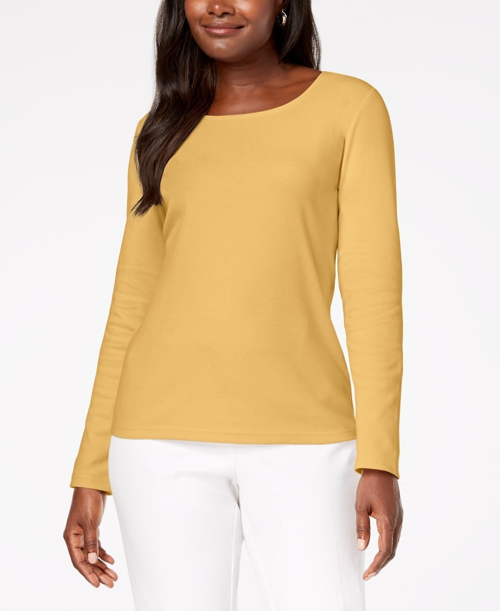 Karen Scott Women's Cotton Scoop-Neck Top  Beigekhaki Size Small