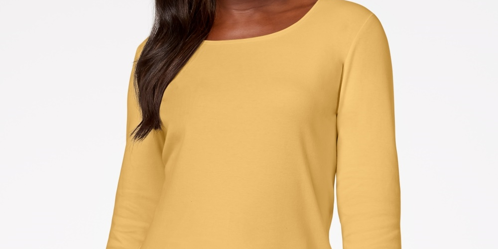 Karen Scott Women's Cotton Scoop-Neck Top  Beigekhaki Size Small