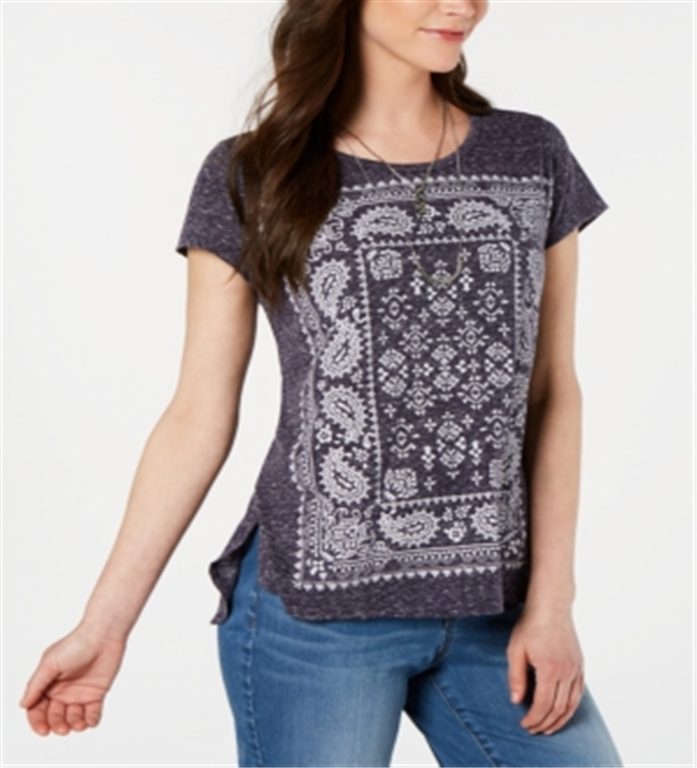 Style & Co Women's Graphic Top Blue Size Petite Large