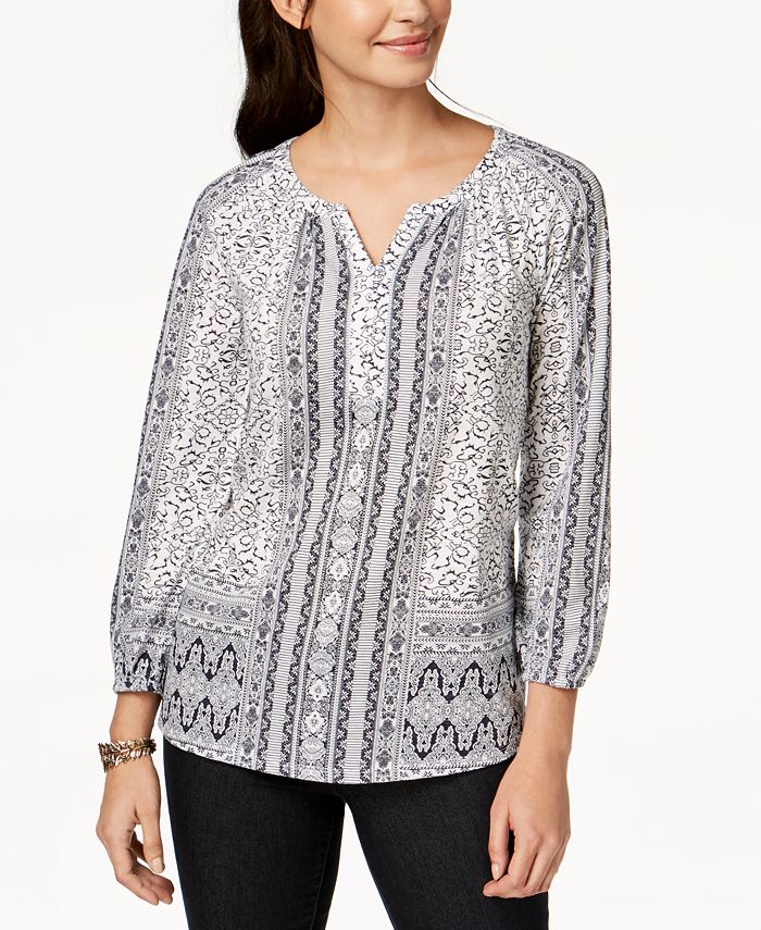 Style & Co Women's Three Quarter Sleeve Basic Tee White Size Petite M