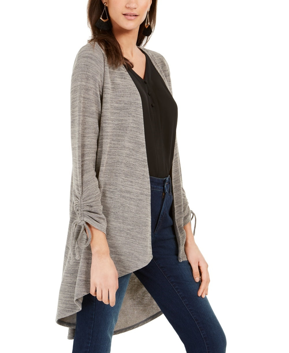 NY Collection Women's Petite Drawstring-Sleeve High-Low Sweater Gray Size Petite Small