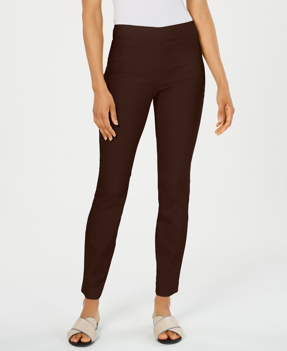 Charter Club Women's Cambridge Skinny Pull-On Tummy-Control Pants Brown Size 4