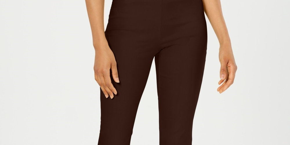 Charter Club Women's Cambridge Skinny Pull-On Tummy-Control Pants Brown Size 4