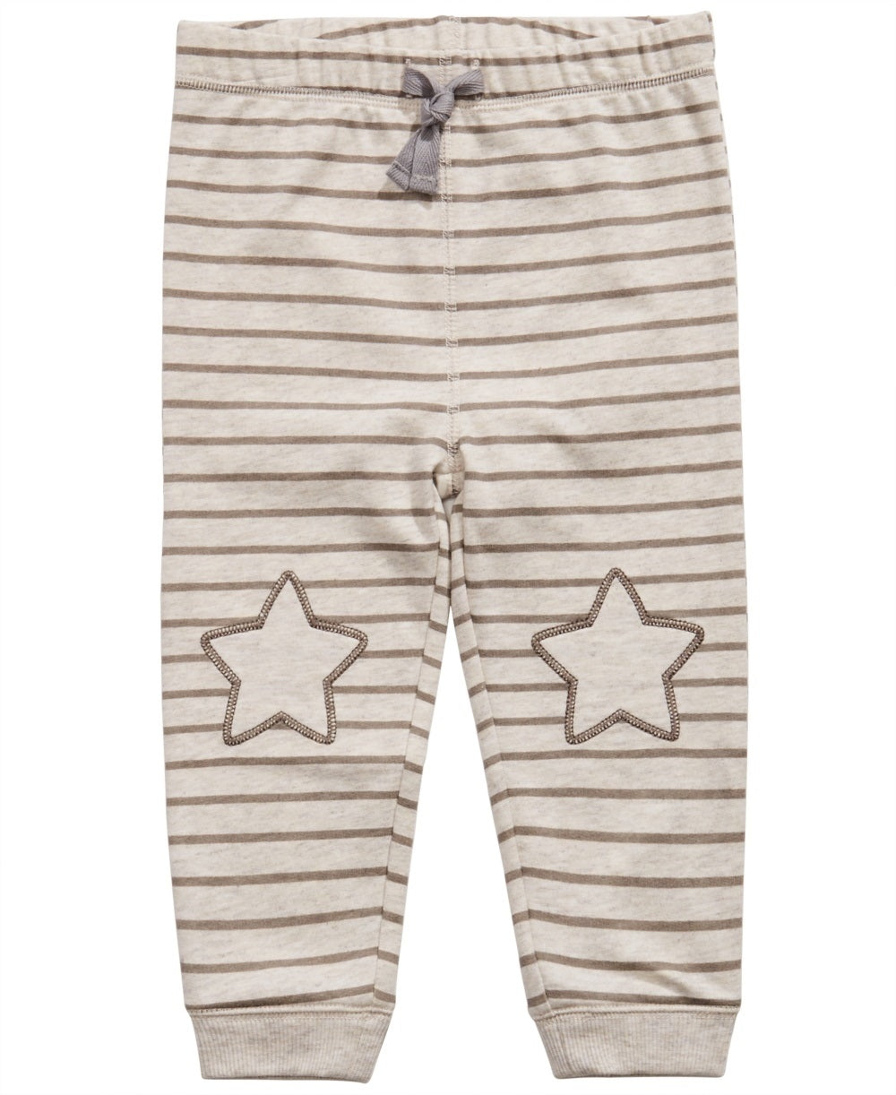 First Impressions Baby Boy's Striped Star-Patch Jogger Pants Beige Size 3-6MOS