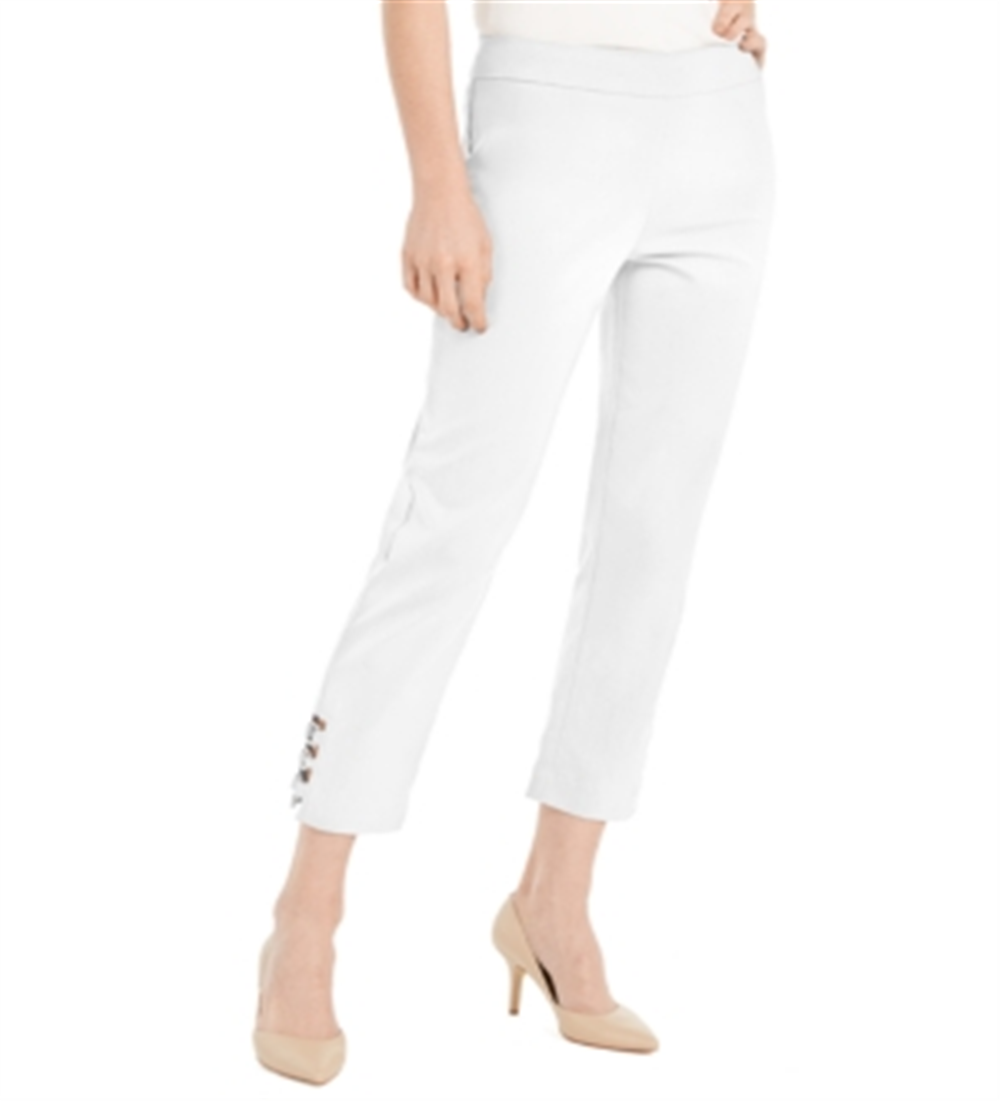 JM Collection Women's Tummy Control Hardware Trim Ankle Pants White Size XX-Large