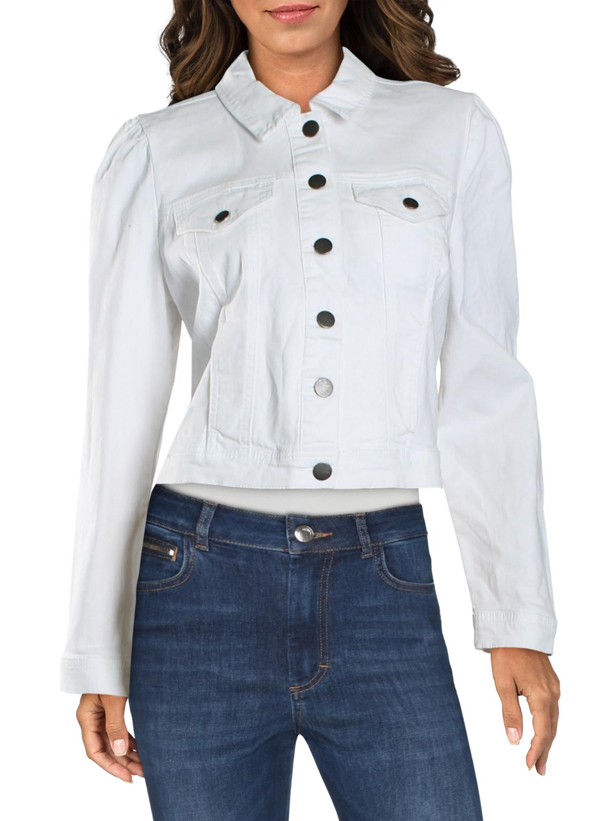 Maison Jules Women's Puff Sleeve Jean Jacket White Size Large