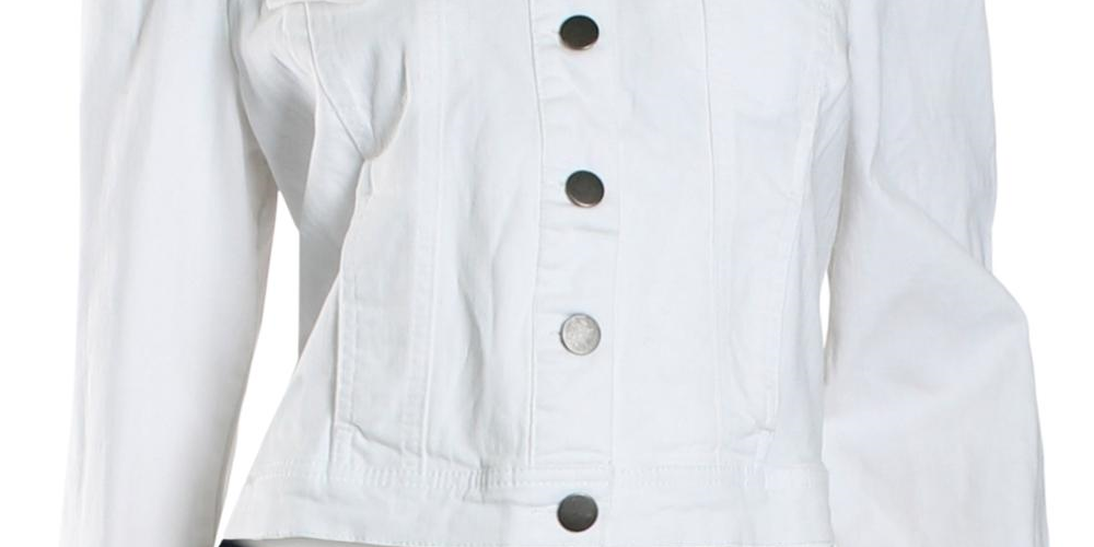 Maison Jules Women's Puff Sleeve Jean Jacket White Size Large