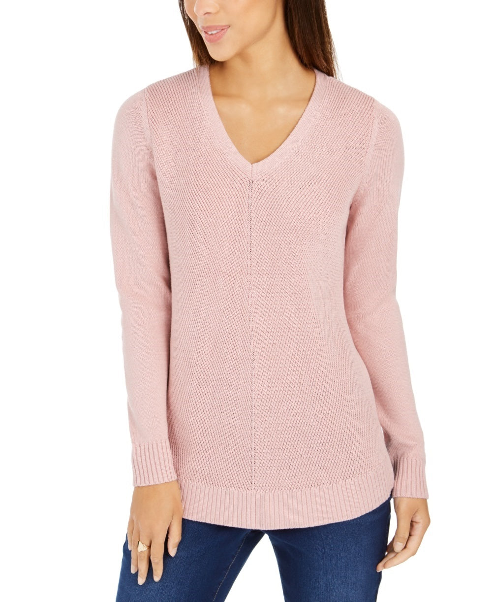 Charter Club Women's V-Neck Sweater Pink Size Large