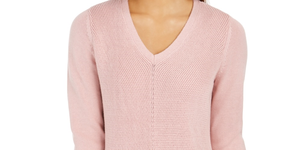 Charter Club Women's V-Neck Sweater Pink Size Large