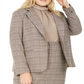 Bar III Women's Plaid Suit Jacket Brown Size 14W