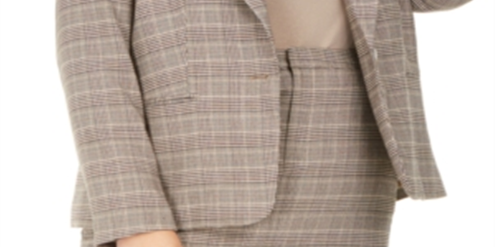 Bar III Women's Plaid Suit Jacket Brown Size 14W